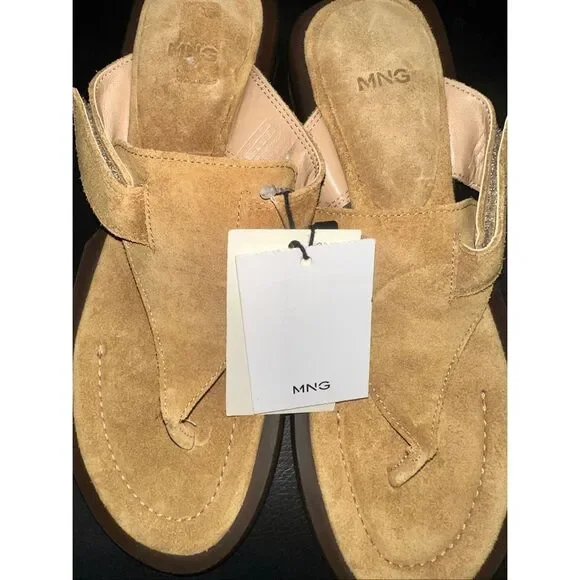 MNG by Mango $179 Leather Suede Thong Sandals Brown Womens 38 NEW - Picture 8 of 8